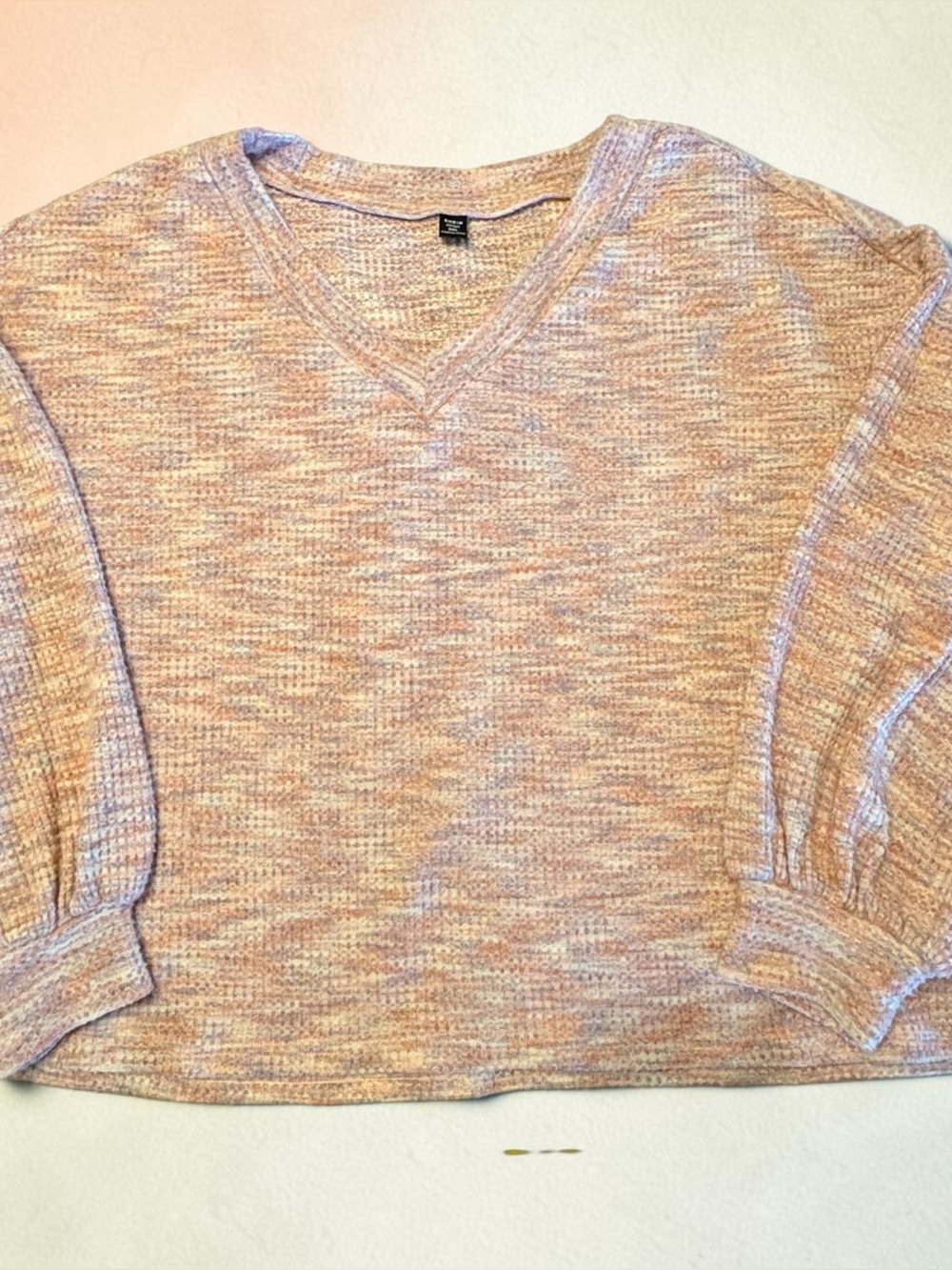 SHEIN Pastel Marled V-Neck Sweater in Pink and Cream Mix